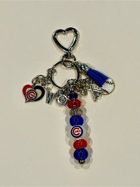 Chicago Cubs Red White Blue Baseball Beaded Keychain
